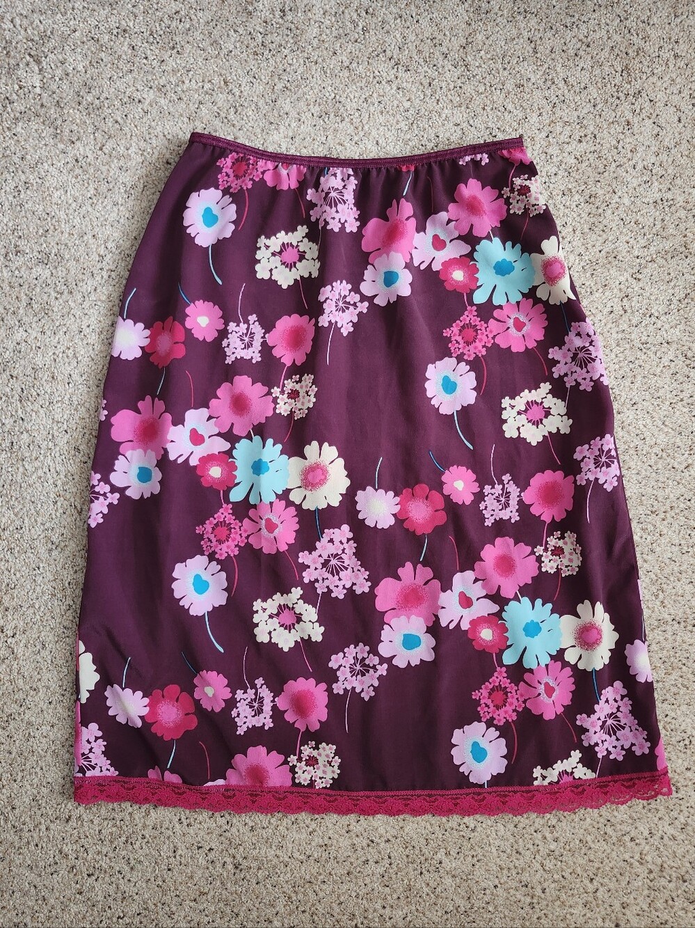 Xhilaration Purple Floral A-Line Skirt with Pink & Teal Flowers